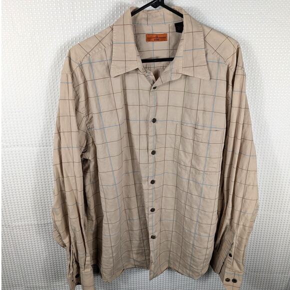 6A by AXIS XL Beige Grid Check Long Sleeve Button Shirt 100% Cotton Hong Kong - Picture 1 of 3